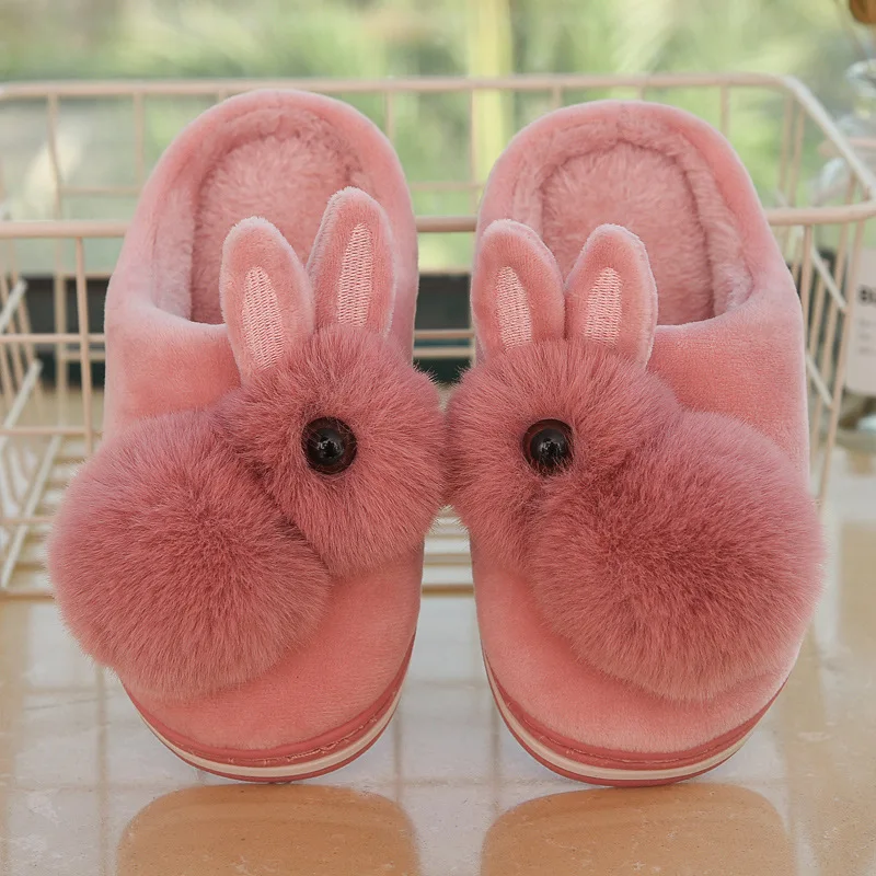 Top Trends: Winter Kids Warm Home Slippers Cute Rabbit Cotton Slippers For Girls Anti-Slip Comfortable Furry Bedroom Floor Shoes For Boys Shoppable Styles