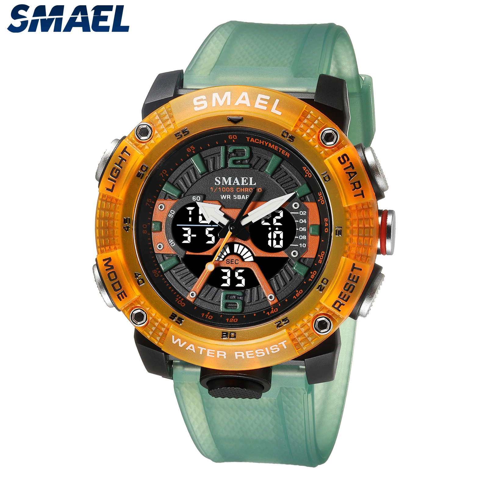 Top Trends: Sport Watches Waterproof SMAEL Male Clock Digital LED Display Quartz Analog Stopwatch Fashion Green Orange Clock 8058 Men Watch Shoppable Styles