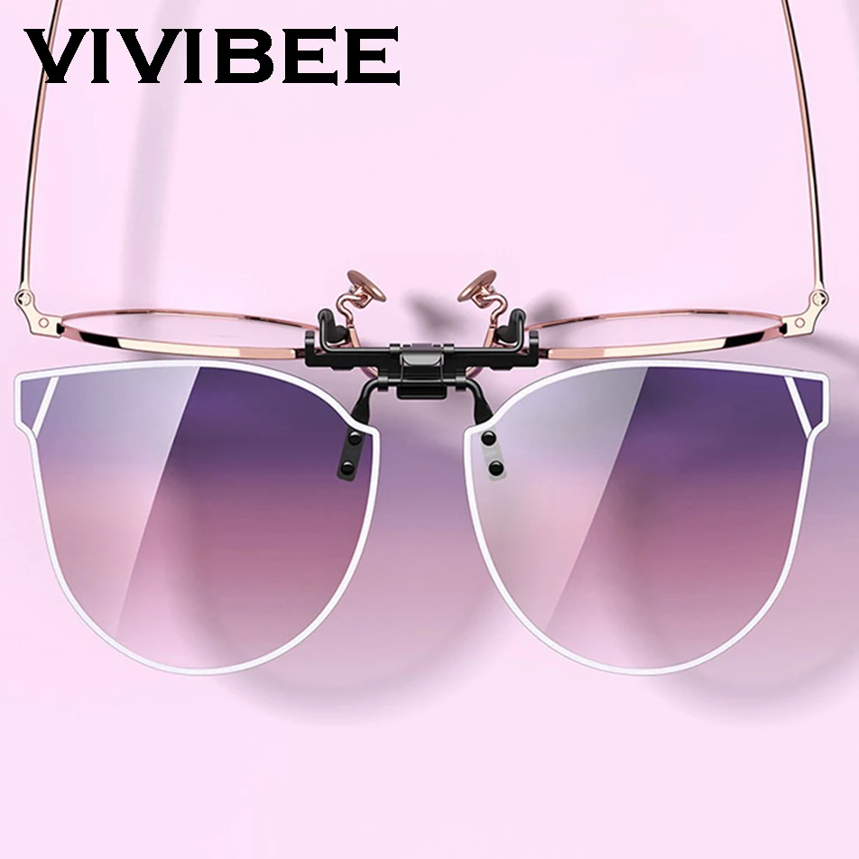 Top Trends: VIVIBEE Gradient Women&#039;s Cat Eye Flip Up Clip On Sunglasses Women Driving Polarized Oversized Sun Glasses Purple Eyeglasses Shoppable Styles