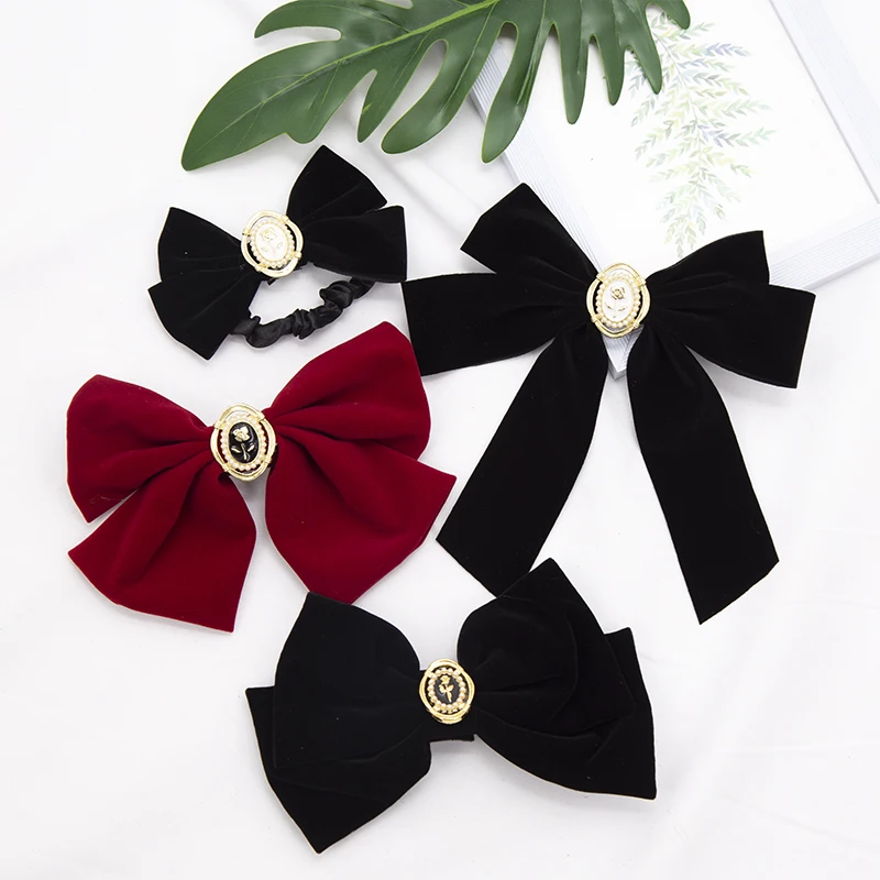 Top Trends: Black Burgundy Velvet Bow Spring Clip Hair Pin Elegant Fabric Alloy Roses Hair Clips Women Ponytail Barrette Heawear Accessories Shoppable Styles