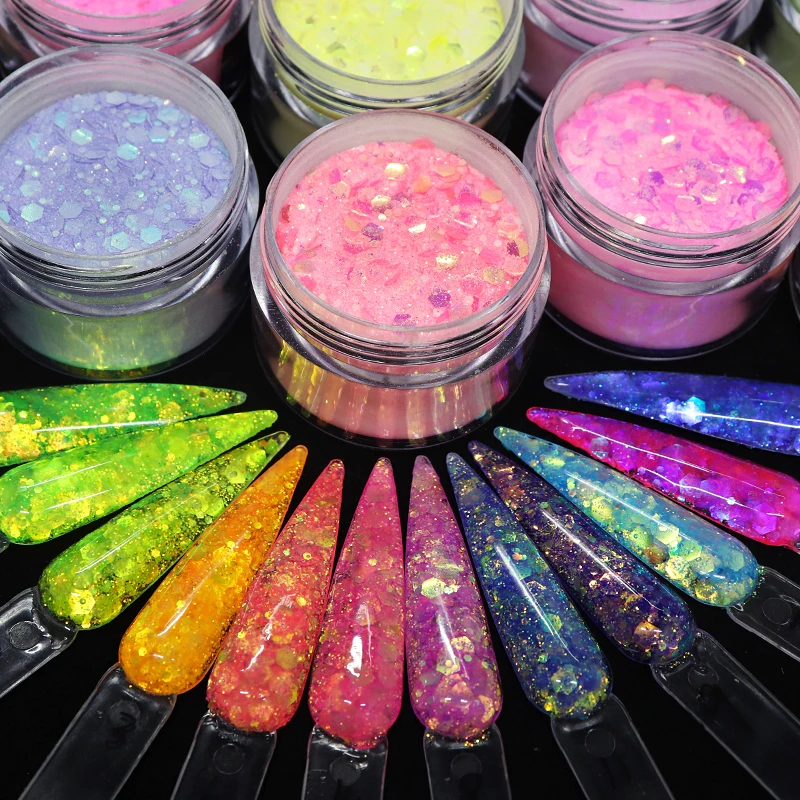 Top Trends: 15g Nail Art Acrylic Powder Mixed Mermaid Hexagon Chunky Glitter Sequins For Nail Extended Builder Sculpture Gel Polish Manicure Shoppable Styles