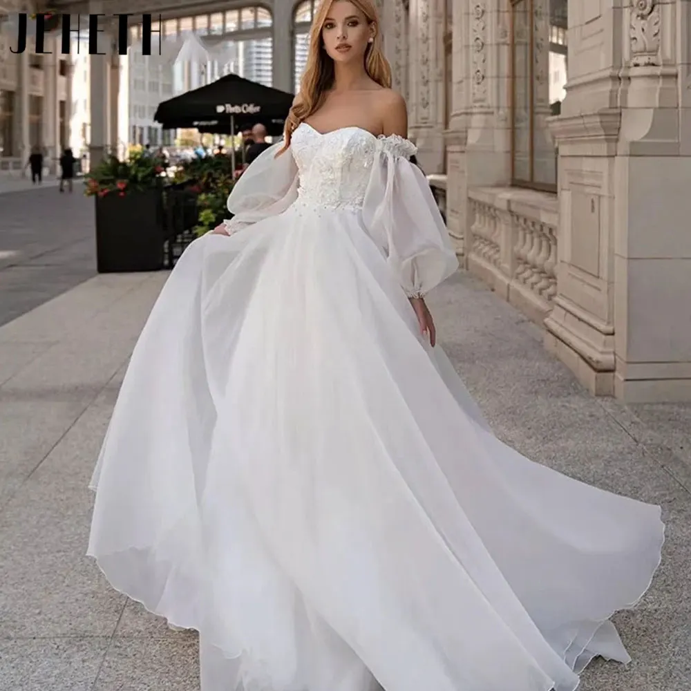 Top Trends: JEHETH Princess Sweetheart Neck Puff Sleeve Wedding Gowns Romantic Off Shoulder Lace Up Bride Dresses Robe De Mariée Custom Made Shoppable Styles