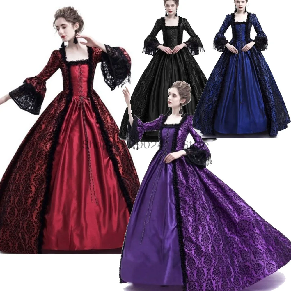 Top Trends: S-5XL Women Retro Square Collar Victorian Nobleman Dress Vintage Lace Bandage Corset Dress Gothic Queen Palace Medieval Costume Shoppable Styles