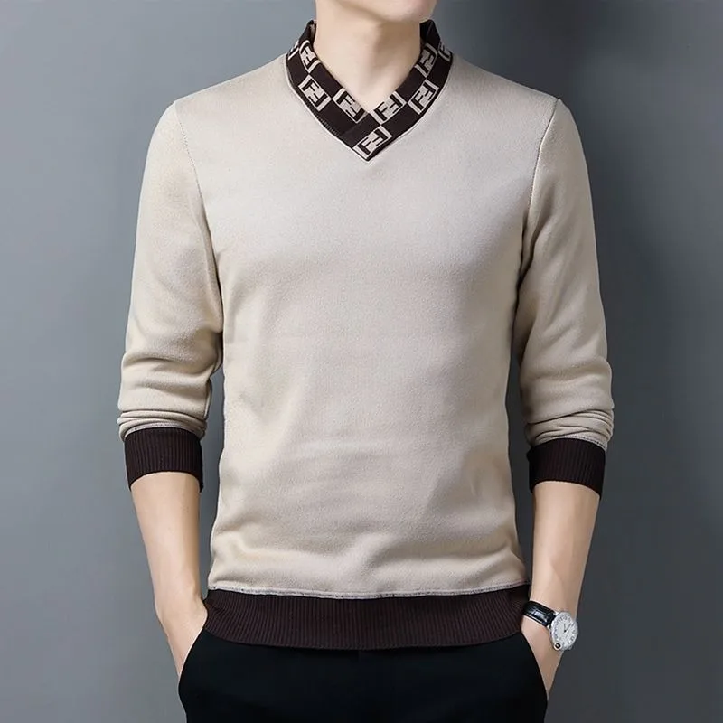 Top Trends: Autumn Winter New Shirt For Men Sweater Long Sleeve Plush V-Neck Fashion Casual Button Splice Pullover Knitted Patchwork Tops Shoppable Styles