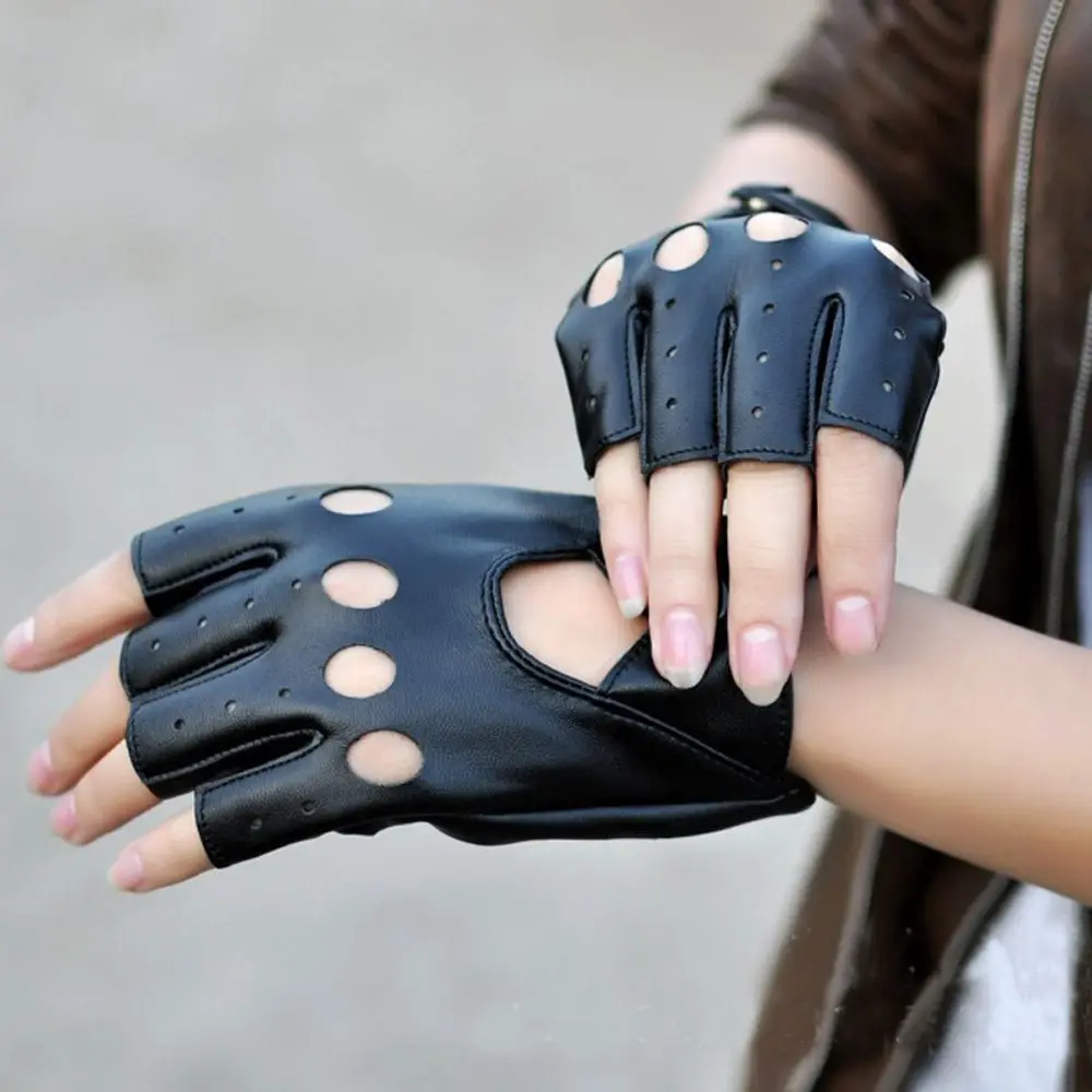 Top Trends: Fashion Black PU Leather Half Finger Gloves Driving Fingerless Gloves For Women Shoppable Styles