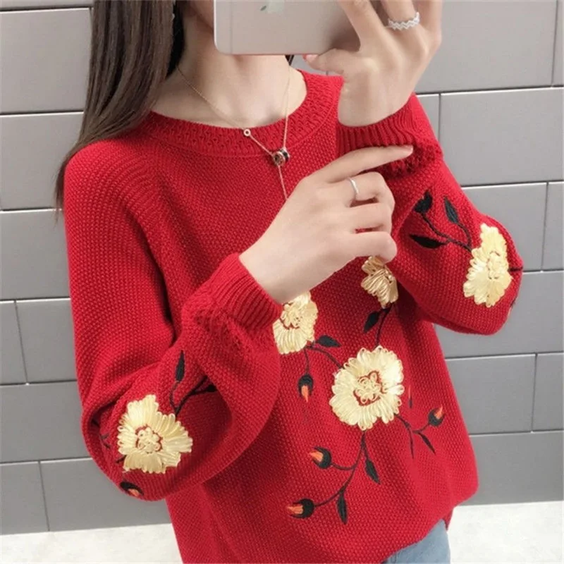 Top Trends: Fashion O-Neck Hollow Out Embroidery Knitted Blouse Female Clothing 2022 Autumn New Loose Casual Pullovers All-match Sweet Shirt Shoppable Styles