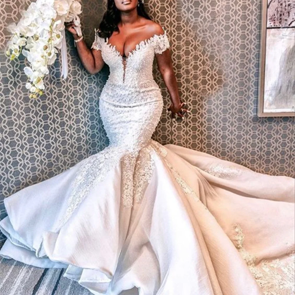 Top Trends: KapokDressy South African Mermaid Wedding Dress Off The Shoulder Sexy V-Neck Wedding Gowns Zipper Country Dubai Bridal Gown Shoppable Styles