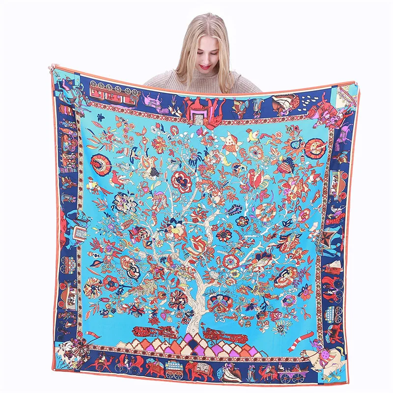 Top Trends: LESIDA Pure Silk Scarf Women Large Shawls Stoles Tree Print Square Scarves Echarpes Foulards Femme Wrap Bandanas 130*130CM 1303 Shoppable Styles