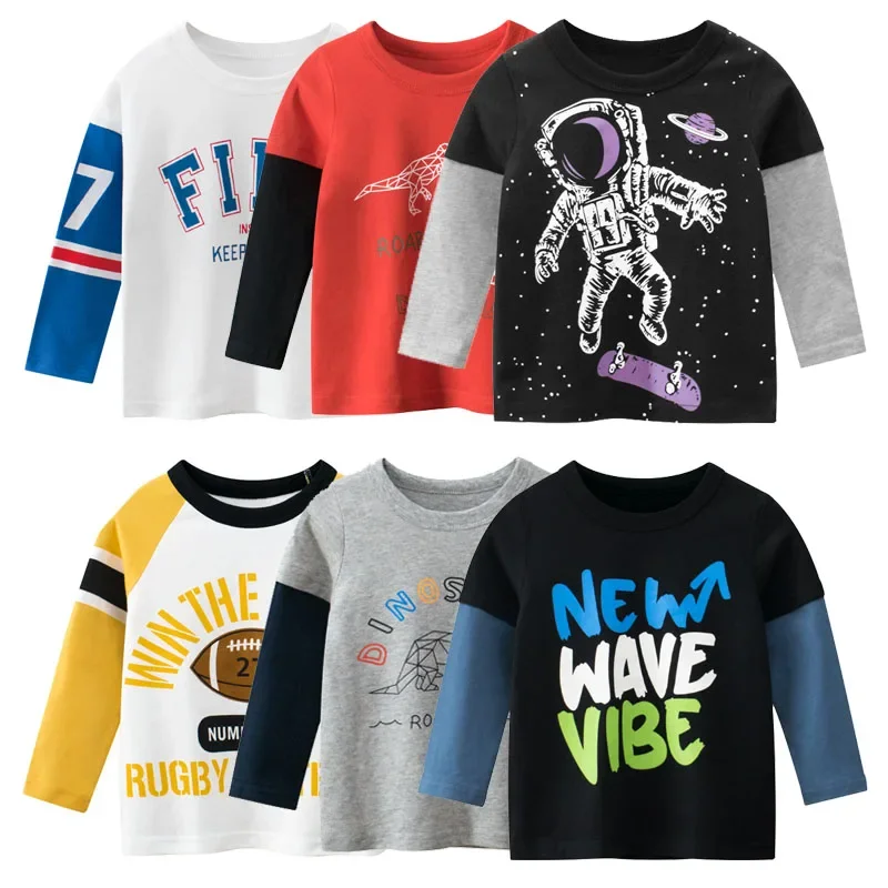 Top Trends: Children Boys Clothing Toddler Kids Long Sleeves T-shirts For Girl Boy Tops Tees Baby Astronaut Dinosaur T Shirt Casual Clothes Shoppable Styles