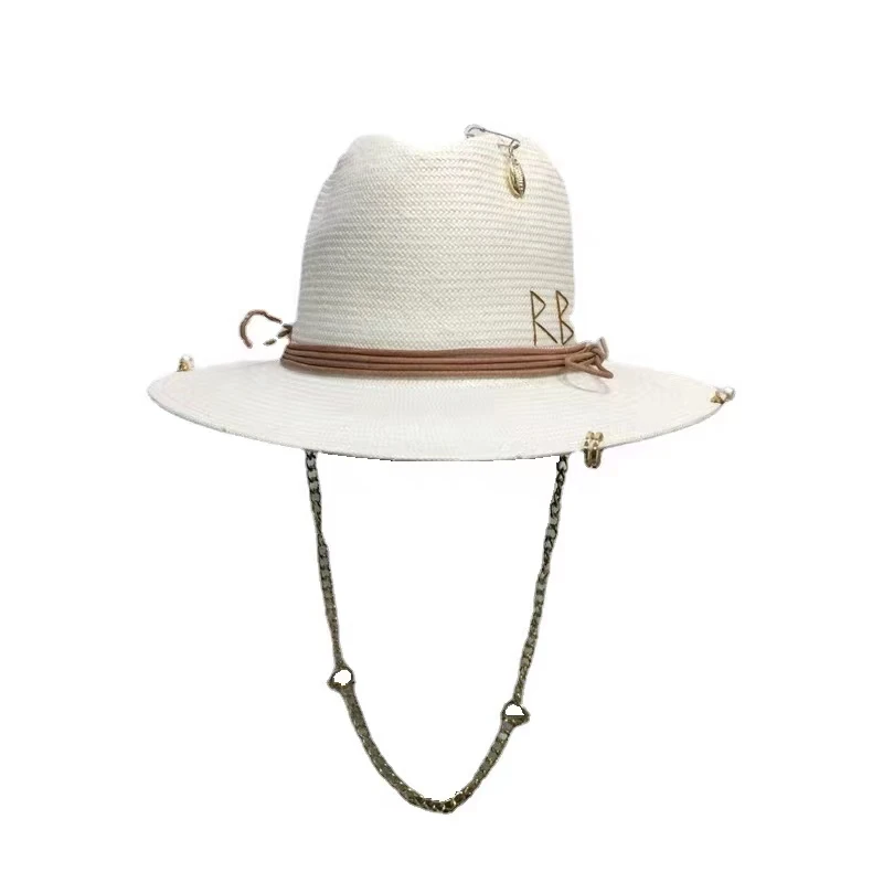 Top Trends: Summer Jazz Top French Letter Accessories Lafite Grass Women&#039;s Chain Decoration Sun Hat Punk Style Straw Hat Shoppable Styles