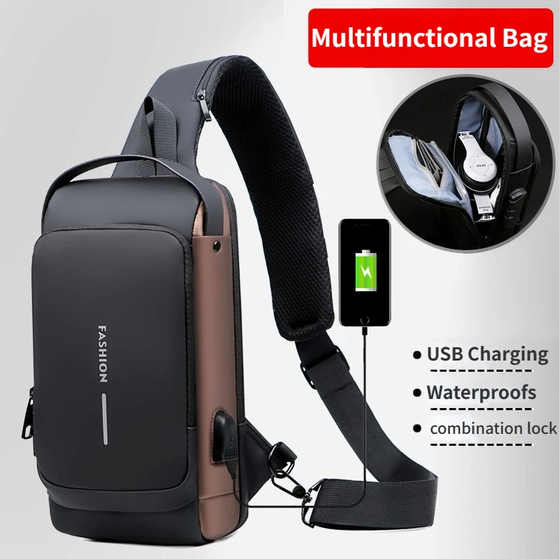 Top Trends: Men Sling Backpack USB Charge Port Chest Bag For Men Anti-theft Travel Waterproof Oxford Male Cross Body Shoulder Chest Bag Shoppable Styles