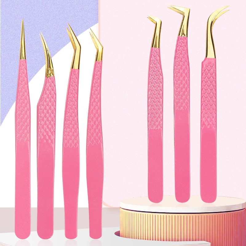 Top Trends: 1PC Pink Stainless Steel Eyelash Tweezers Anti-static Non-magnetic Professional Pincet 3D Lashes Extension Tweezer Makeup Tools Shoppable Styles