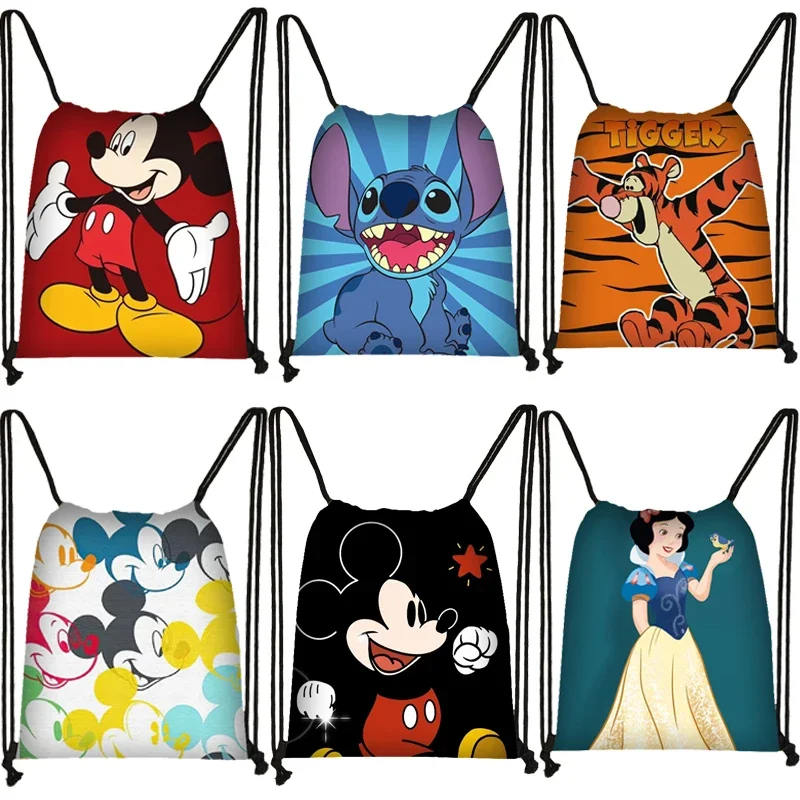 Top Trends: New Disney Stitch Backpack Cartoon Snow White Mickey Minnie Tigger Print Portable Drawstring Bag Children's Backpack Sports Bag Shoppable Styles