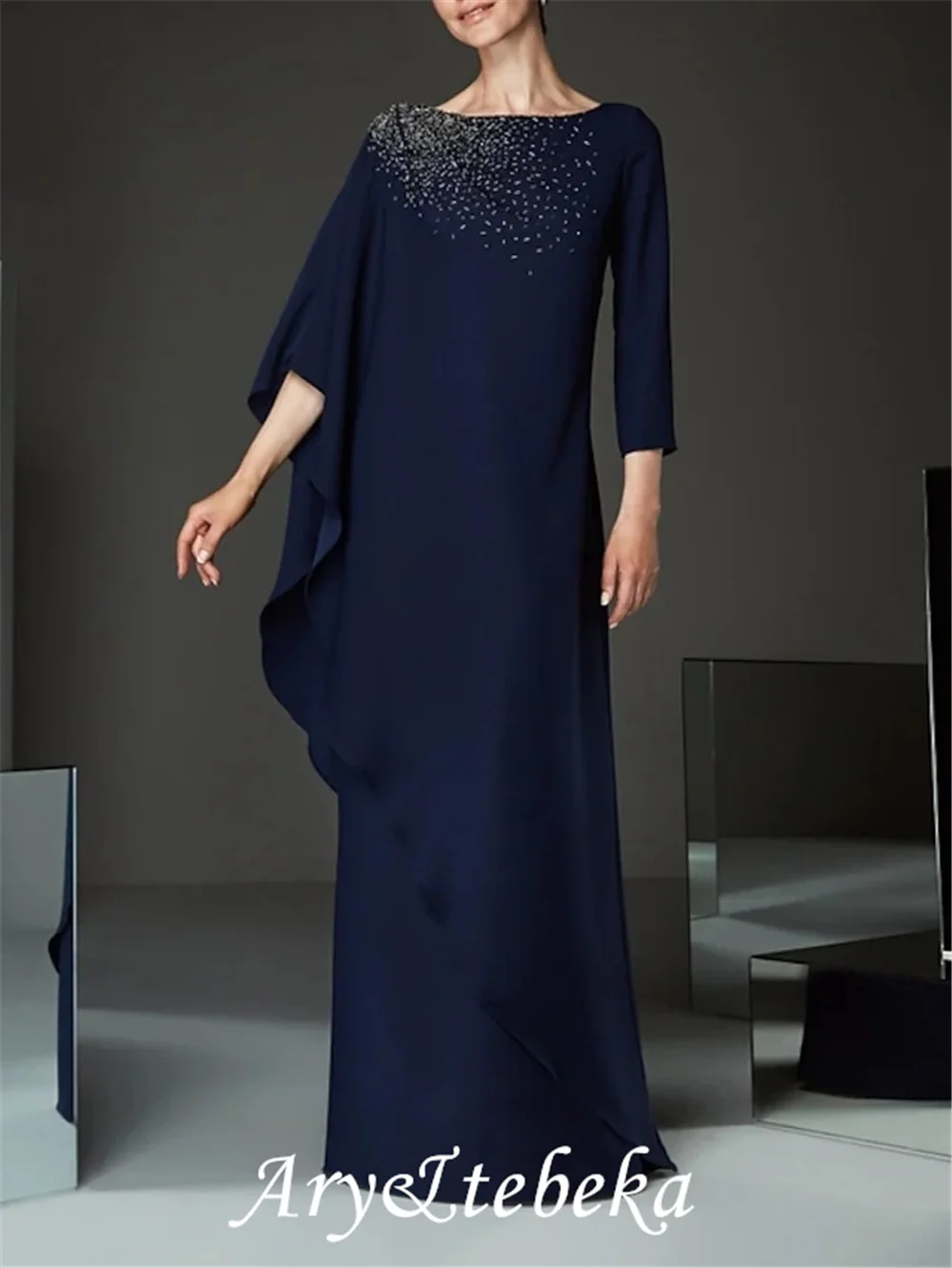 Top Trends: Mother Of The Bride Dress Plus Size Elegant Bateau Neck Floor Length Chiffon Half Sleeve With Bead Shoppable Styles