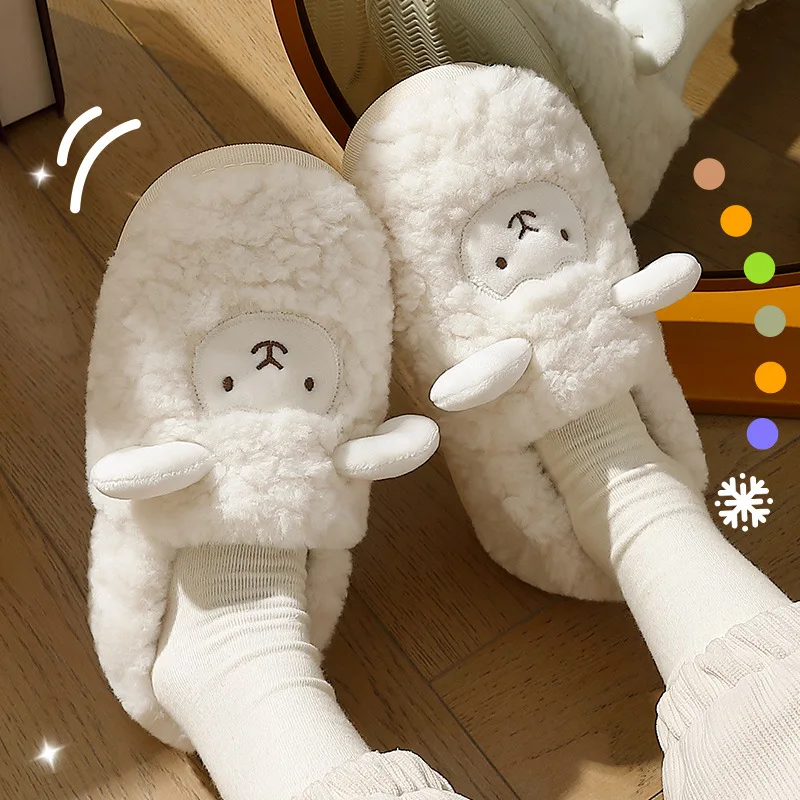 Top Trends: Comwarm Cartoon Plush Slippers For Women Men Winter Warm Fluffy Faux Fur Slippers Cute Sheep Indoor Home Couple Cotton Slippers Shoppable Styles