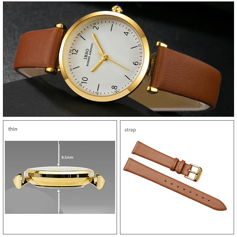 Top Trends: Luxury Gold Watches Women Brown Leather Original Brand Wrist Clock Female Gifts Waterproof Casual Ladies Small Quartz Watches Shoppable Styles - Image 4