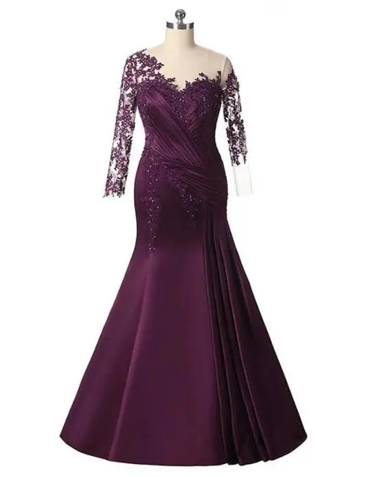 Top Trends: 2022 Stunning Latest Purple Mermaid Mother Of The Bride Dresse Lace Wedding Guest Gowns Long Sleeve Jewel Neck Beaded Appliqued Shoppable Styles