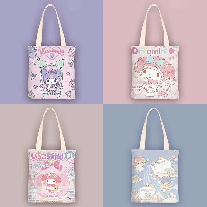 Top Trends: New Hello Kitty Kuromi Cartoons Shoulder Bags Sanrio Original Anime Printing Canvas Waterproof Cute Handbag Girls Birthday Gifts Shoppable Styles