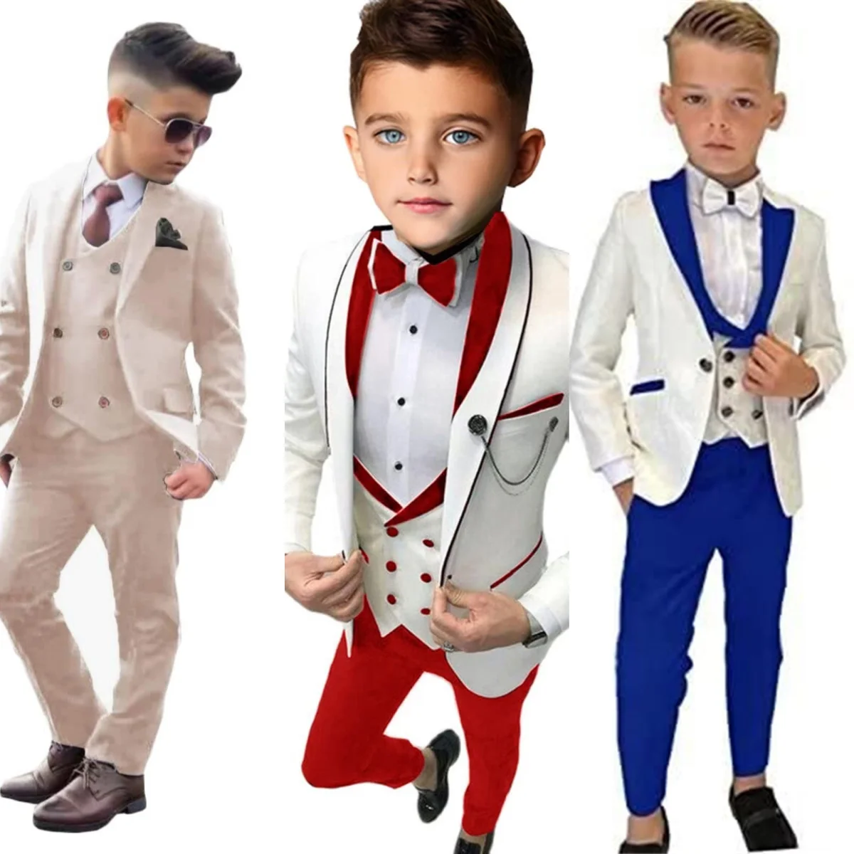 Top Trends: 24 Hours Ship 3 Pieces Boy's Suit Set For Wedding Ring Bear New Year Kids Clothing Children Suits Jacket Pants Vest Set Shoppable Styles