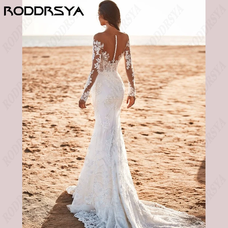 Top Trends: RODDRSYA Mermaid Wedding Dress For Women Elegant Scoop-Neck Beach Bridal Gown Illusion Button Back Long Sleeve Robe De Mariée Shoppable Styles - Image 6