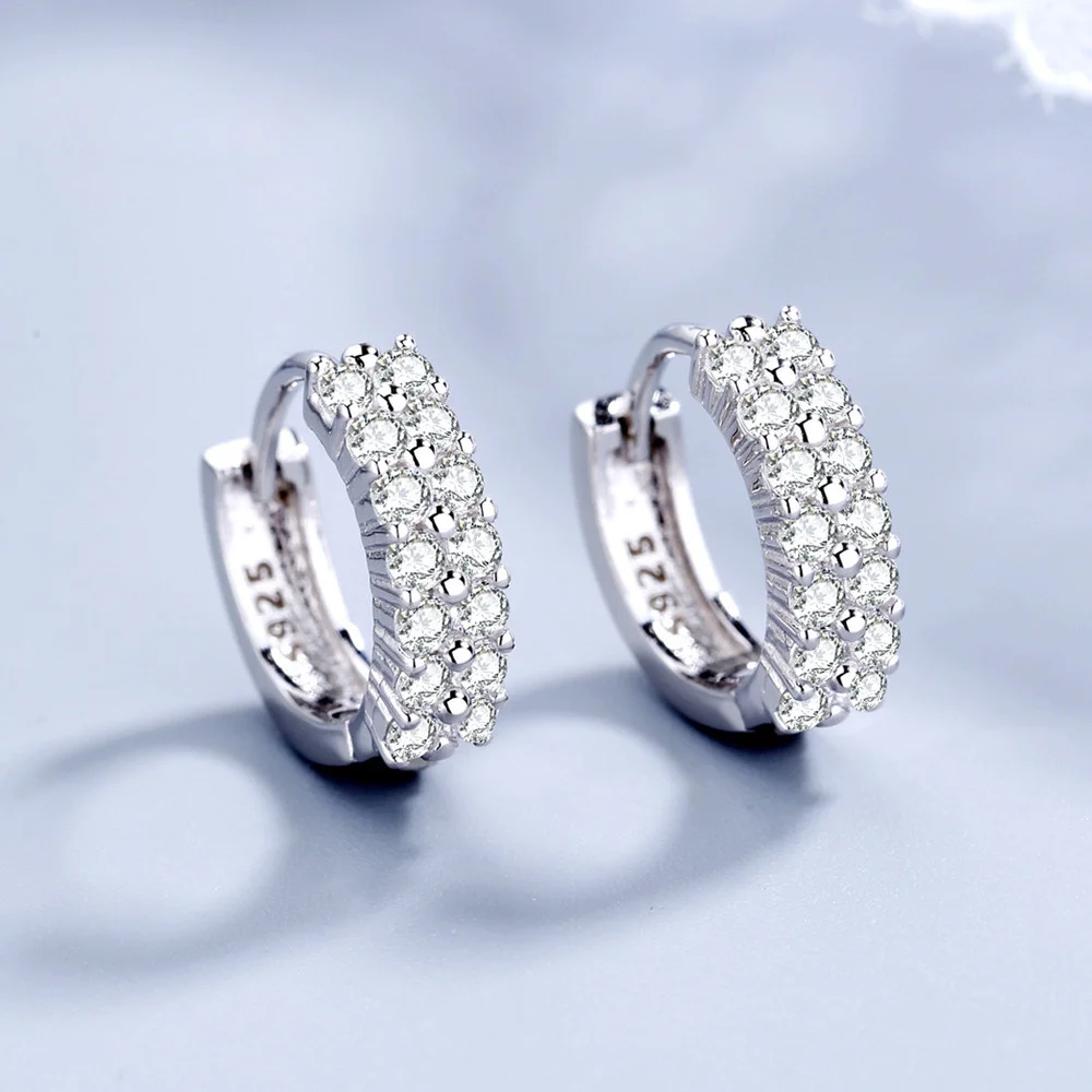 Top Trends: High Quality 925 Sterling Silver Double Row Crystal Round Earrings Stud For Women Fashion Designer Jewelry Couple Gifts Shoppable Styles - Image 2