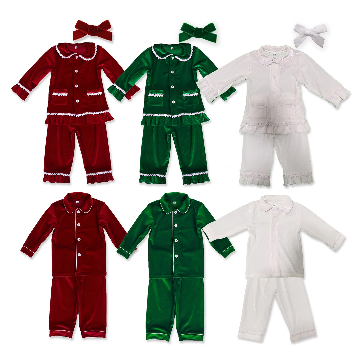 Top Trends: 2023 Winter Family Christmas Matching Outfits Kids Clothes Girls Boys Red Velvet Pyjamas Green Cream White PJS Set Sleepwear Shoppable Styles