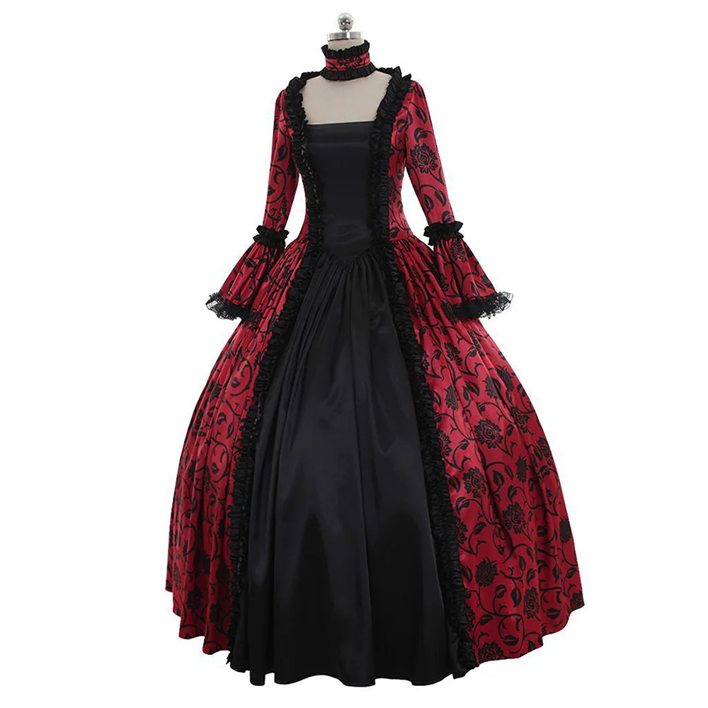 Top Trends: Women Victorian Medieval Queen Cosplay Costume Masquerade Vitch Vampire Gothic Lace Stitching Long Court Dress Shoppable Styles