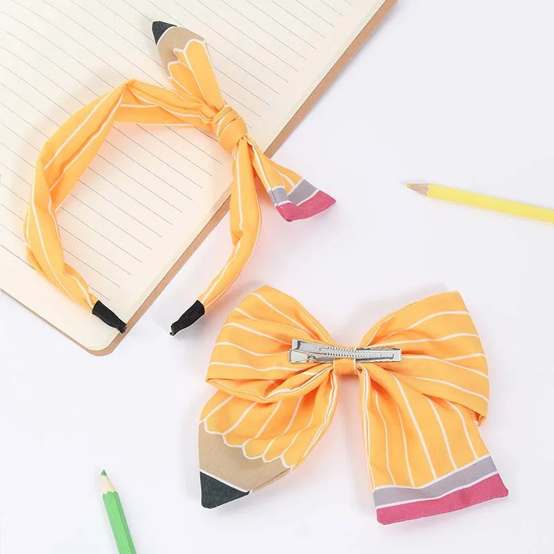 Top Trends: Oaoleer 2Pcs Back To School Hairband Hair Bows Clip For Baby Girl Cute Pencil Printed Hairpin Hairgrip Kids Headwear Accessories Shoppable Styles - Image 4