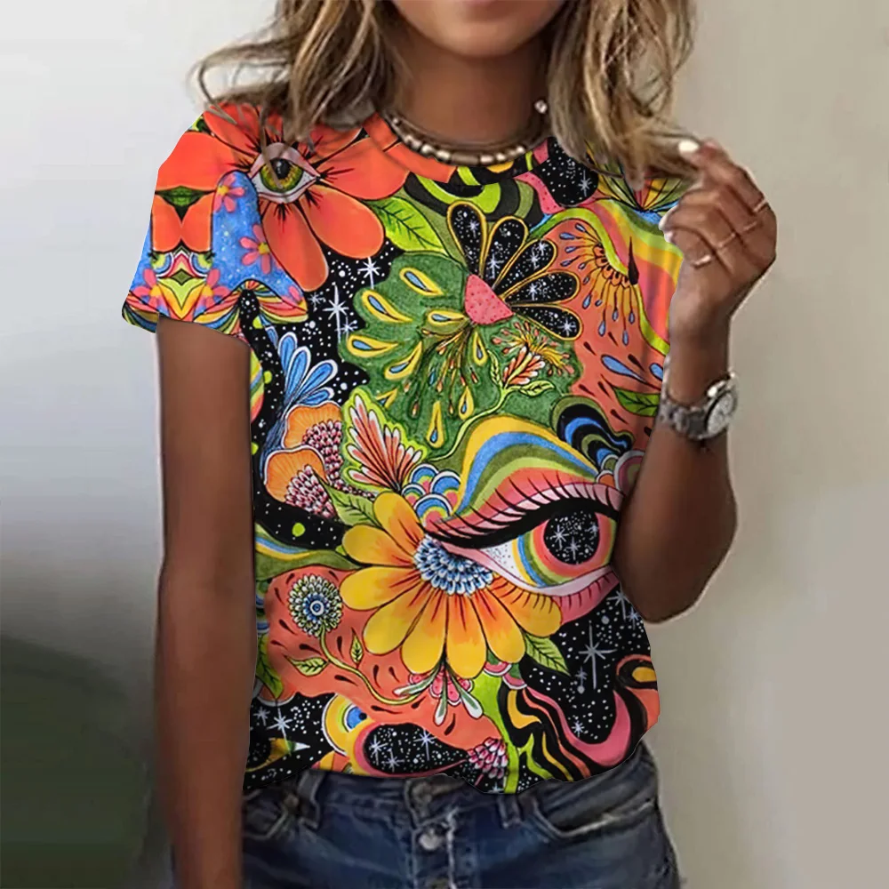 Top Trends: Summer Fashion Women 3d Print T-Shirts Girls Face Painting Top Harajuku Colorful Personality Short Sleeve Tee Oversized Clothing Shoppable Styles