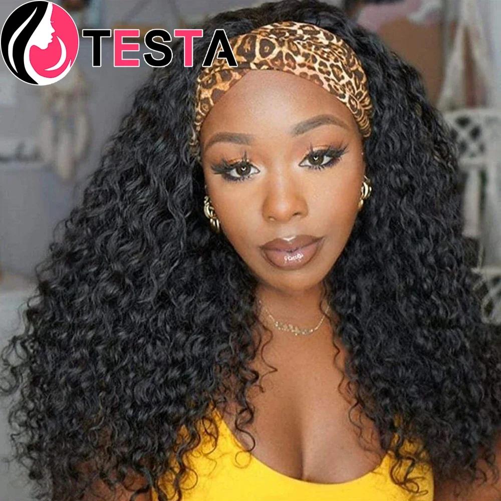 Top Trends: Deep Wave Headband Wigs Human Hair For Women Brazilian Wigs Without Glue None Lace Glueless Wig Full Machine Made Remy Curly Wig Shoppable Styles