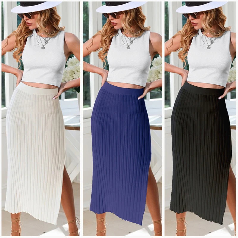 Top Trends: Y2K Streetwears Elegant Femme Slim Pleated Beachwears Pencil Wrap Side Split High Skirt Lady Summer Maxi Sexy Women Long Skirts Shoppable Styles