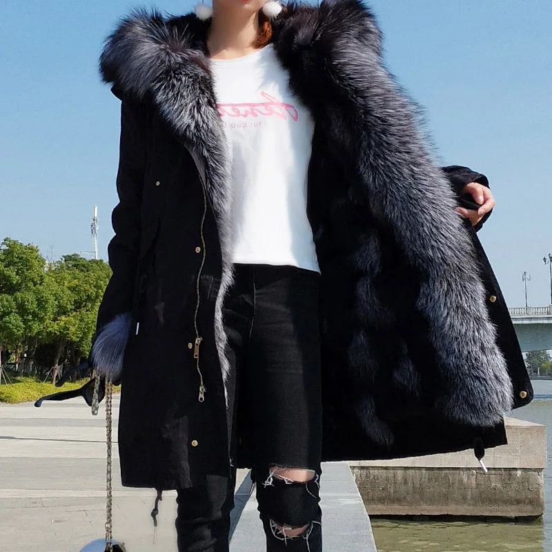 Top Trends: Maomaokong Winter Women&#039;s Fur Jacket Long Outdoor Tops Real Fox Fur Collar Inner Fur Lining Parka Natural Silver Fox Women Coat Shoppable Styles