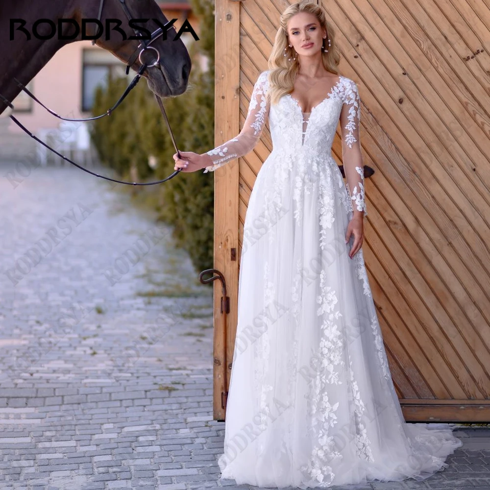 Top Trends: RODDRSYA Elegant Wedding Dresses For Bride 2024 Long Sleeves A-Line Bride Gowns Lace Applique V-Neck Tulle Vestidos De Novia Shoppable Styles