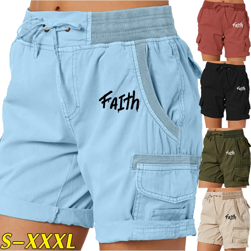 Top Trends: Women Shorts Faith Print Cargo Short Pants Cool Plus Size Shorts Pocket Elastic Waist Summer Women Beach Pants Comfot Breathable Shoppable Styles