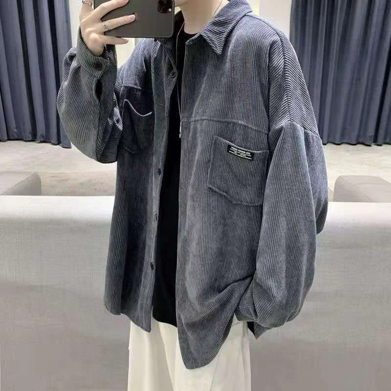 Top Trends: Spring Autumn Fashion Simple Korean Simple Blouse Man Corduroy Solid Color Korean Style All Match Male Shirt Streetwear Clothes Shoppable Styles