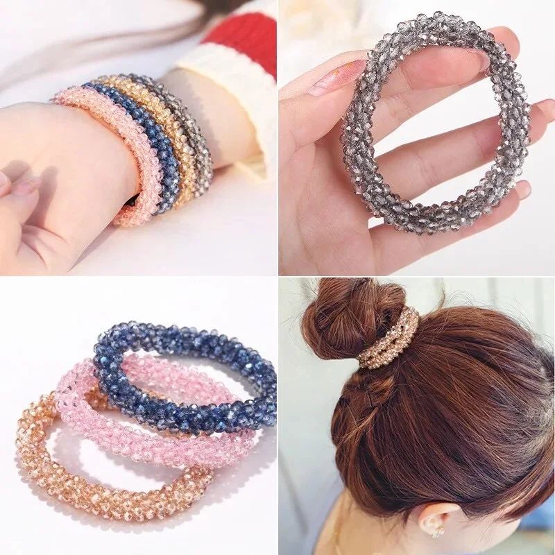 Top Trends: New Shiny Crystal Beads Hair Ties For Women Vintage Ponytail Scrunchies Elastic Hair Bands Glass Beaded Rubber Hair Rope Jewelry Shoppable Styles