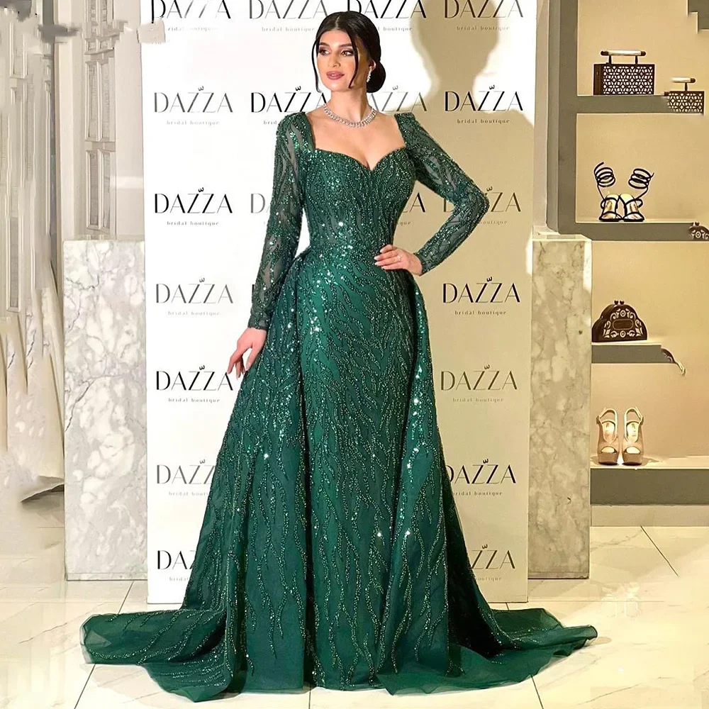 Top Trends: Sparkly Green Sequins Long Evening Dresses Sweetheart Long Sleeves Women's Mermaid Formal Occasion Party Gowns Abendkleider 2024 Shoppable Styles