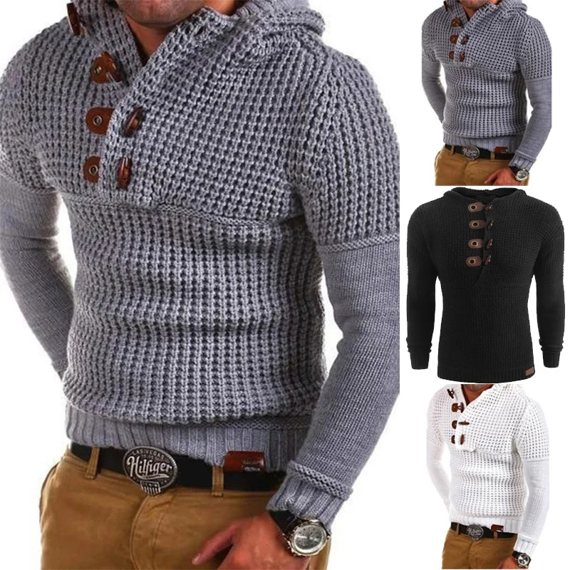 Top Trends: Men's Slim Fit Casual Hooded Pullover Sweater Winter Thick Solid Color Long Sleeve Cable Knit Sweater Warm Sweater Shoppable Styles