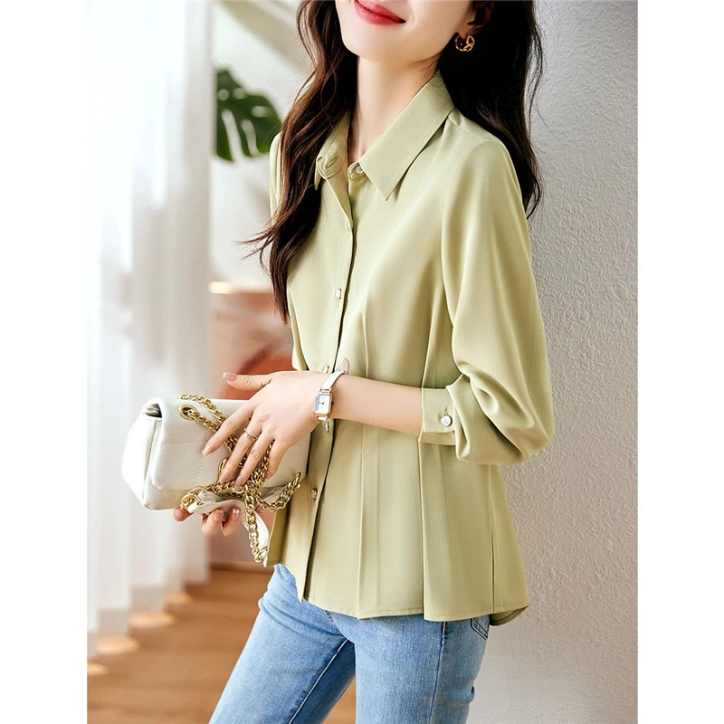 Top Trends: Women Ruffled Elegant Chic Button Shirts Korean Fashion Simple Business Casual Office Lady Blouse Solid Long Sleeve Tops Blusas Shoppable Styles