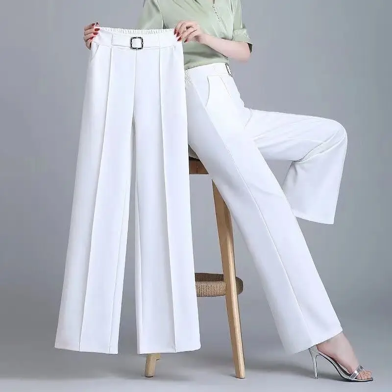 Top Trends: Elegant Fashion Office Lady Belt Straight Suit Trousers Women 2023 Spring Summer High Waist Pockets All Match Wide Leg Pants 4XL Shoppable Styles