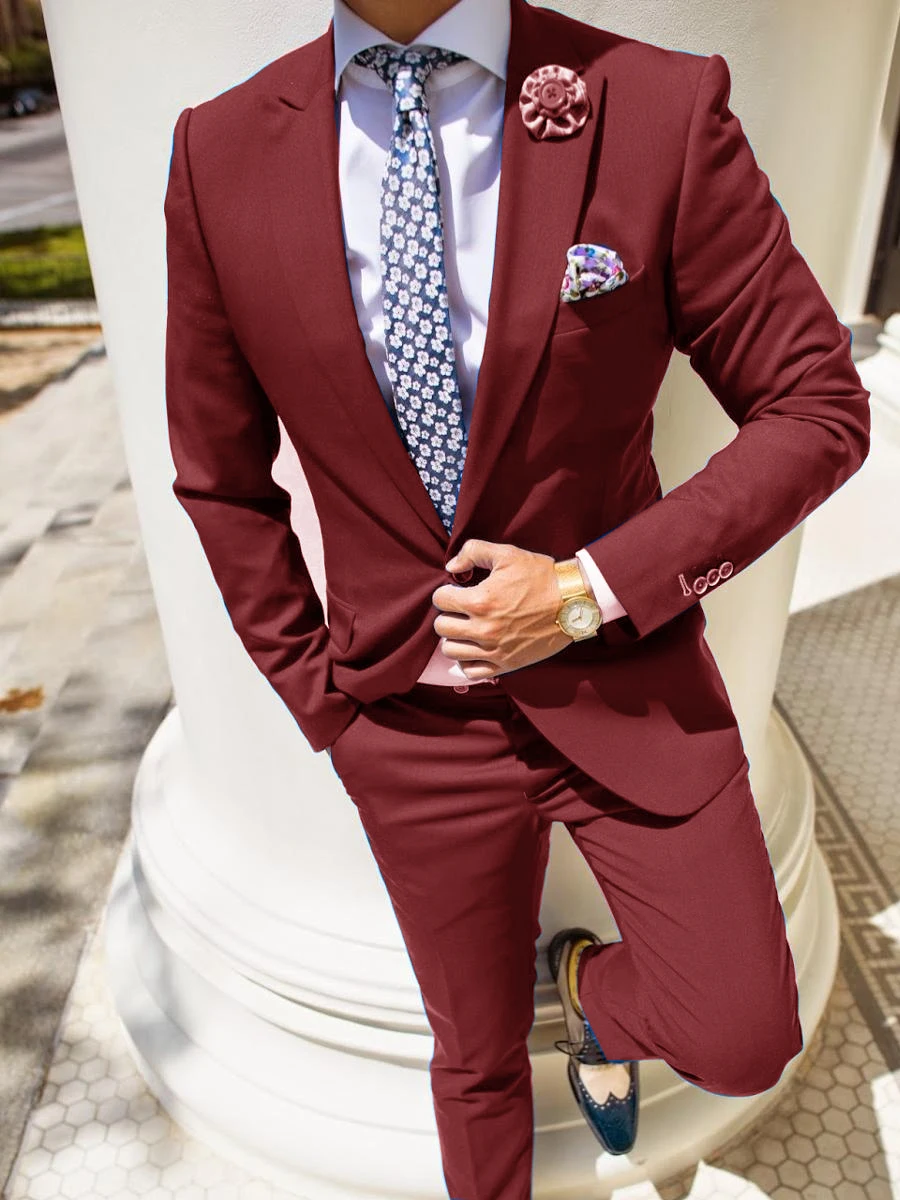 Top Trends: 2022 Male Blazers 2 Pieces Serge Burgundy Italian Suits Set For Men Formal Business Wedding Suits For Men(Jacket+ Pants) Shoppable Styles