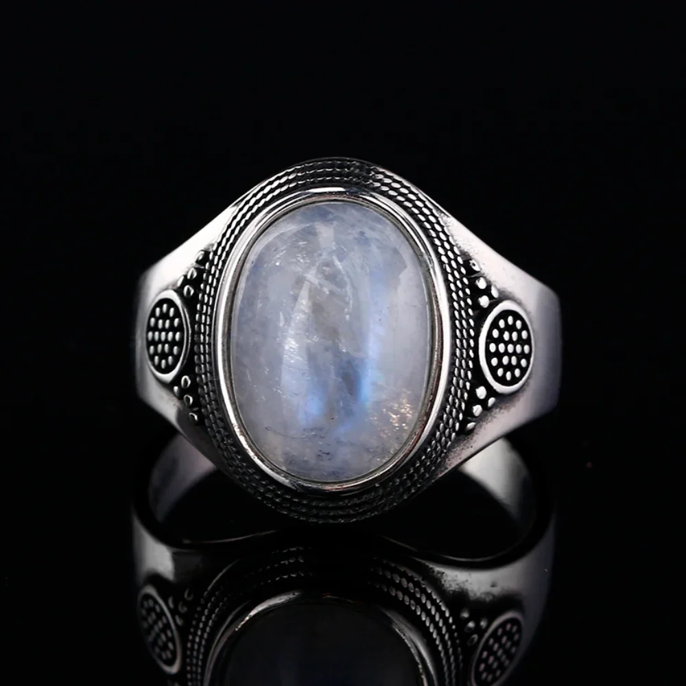 Top Trends: 925 Sterling Silver Ring 10x14MM Natural Moonstone Ring Vintage Jewelry Party Ring Fine Gift Accessories Wholesale Shoppable Styles