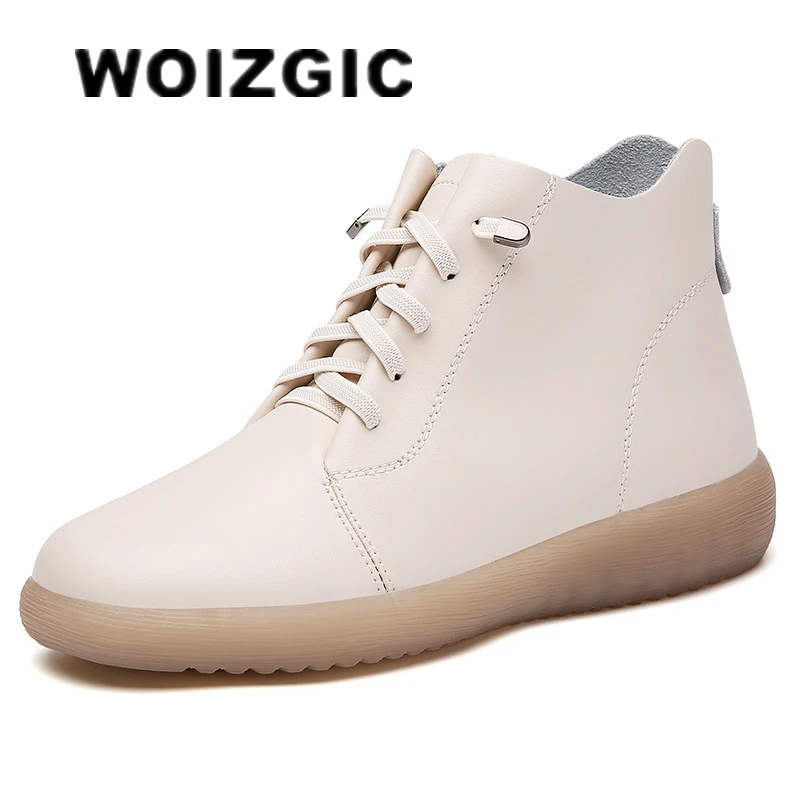 Top Trends: WOIZGIC Women Female Mother Ladies Genuine Leather Boots Shoes Platform Lace Up Ankle Autumn Non Slip Soft British Style Shoppable Styles