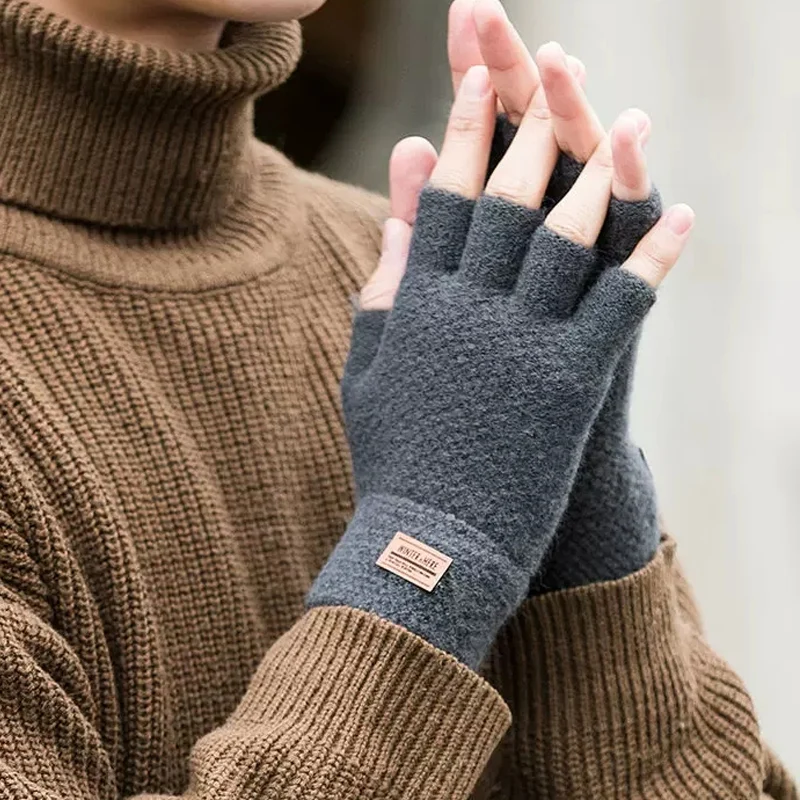 Top Trends: Black Half Finger Fingerless Gloves Women Men Wool Knitted Wrist Cotton Mittens Winter Warm Workout Glove Thicken Elastic Mitten Shoppable Styles