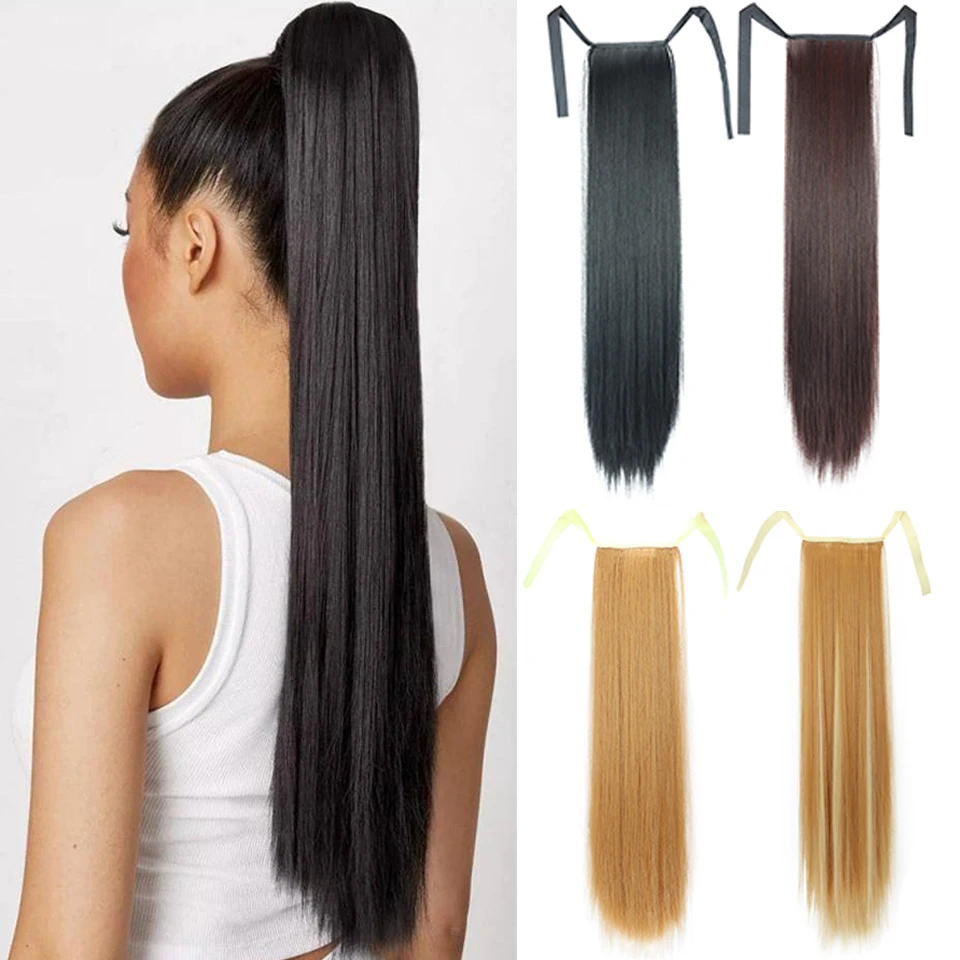 Top Trends: Synthetic Hair 22&#039;&#039;&#039; Long Straight Heat-Resistant Straight Hair With Ponytail Fake Hair Chip-in Natural Hairpiece Headwear Shoppable Styles