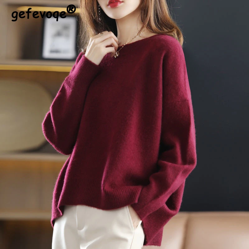 Top Trends: Autumn Winter Chic Loose Casual Simple Sweater Ladies Elegant Fashion All-match Knitting Pullover Solid Y2K Top Women Jumpers Shoppable Styles