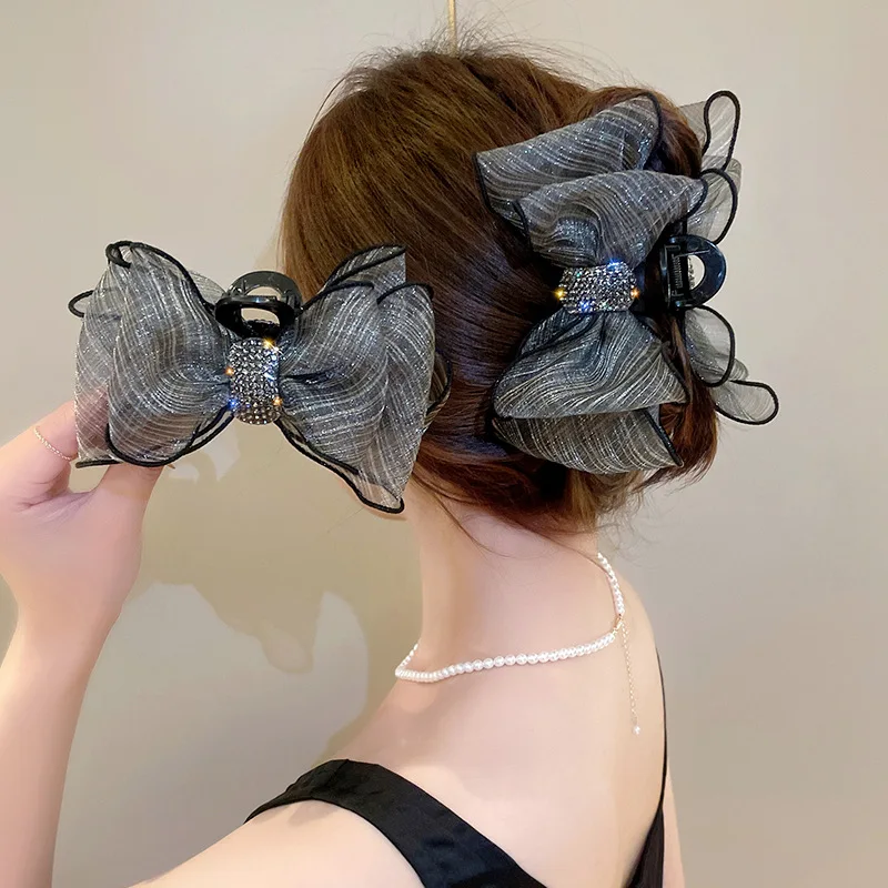 Top Trends: Elegant Mesh Bow Hair Clips Women Ponytail Claw Clip Sparkling Rhinestone Clips Hairpin Girls Headdress Hair Accessories Gifts Shoppable Styles