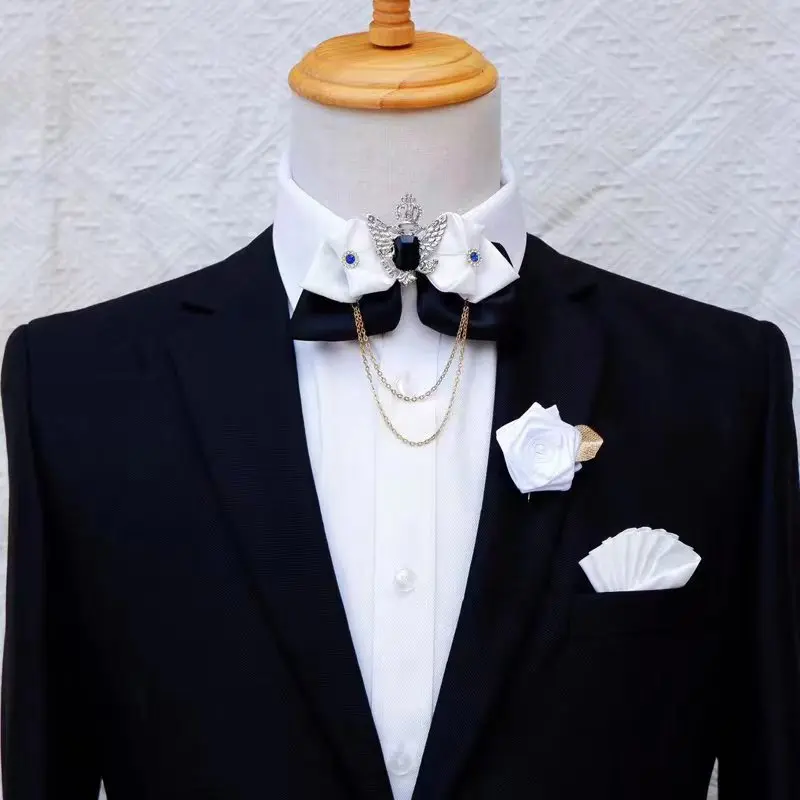 Top Trends: Crystal Bow Tie Set Men's Women's Business Suit Accessories Collar Flowers Vintage Wedding Bow-tie Pocket Towel Brooch 3pcs Sets Shoppable Styles - Image 5