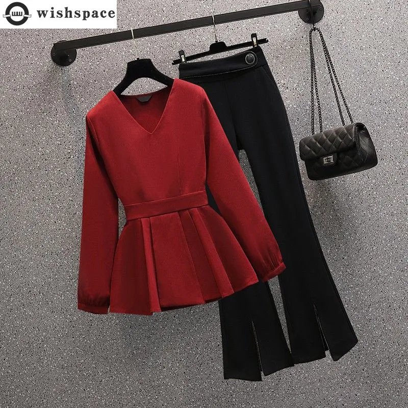 Top Trends: Summer New Elegant Women's Pants Set Red Chiffon Coat Black Wide Leg Pants Two-piece Comfortable Sports Suit Female Tracksuit Shoppable Styles