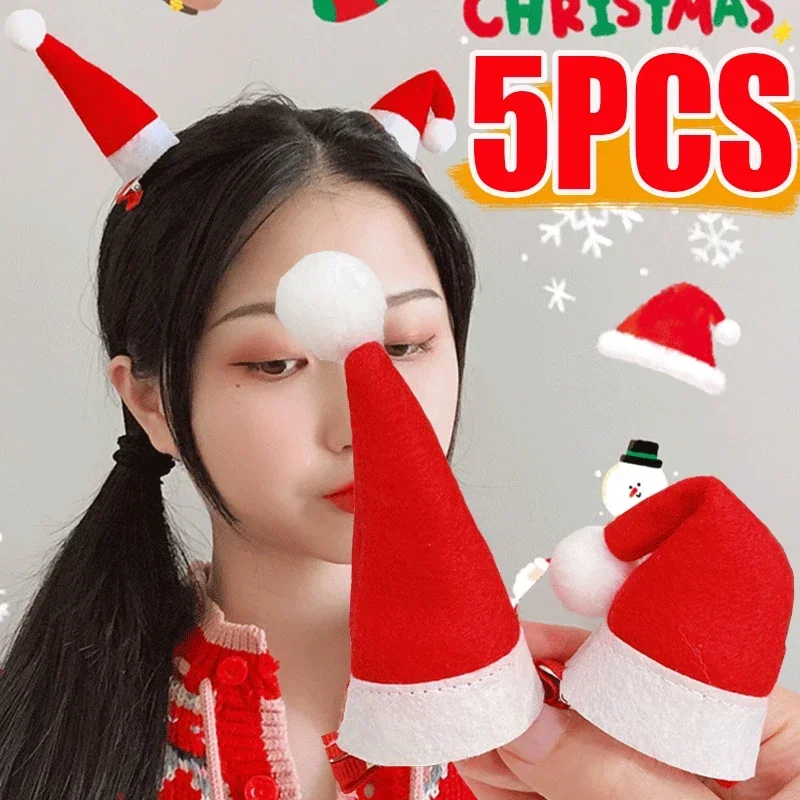 Top Trends: 5 / 1Pcs Christmas Hair Clips Santa Hat Hair Grips Barrettes Hairpins With Alligator Clip Red Mini Hat Party Hair Accessories Shoppable Styles